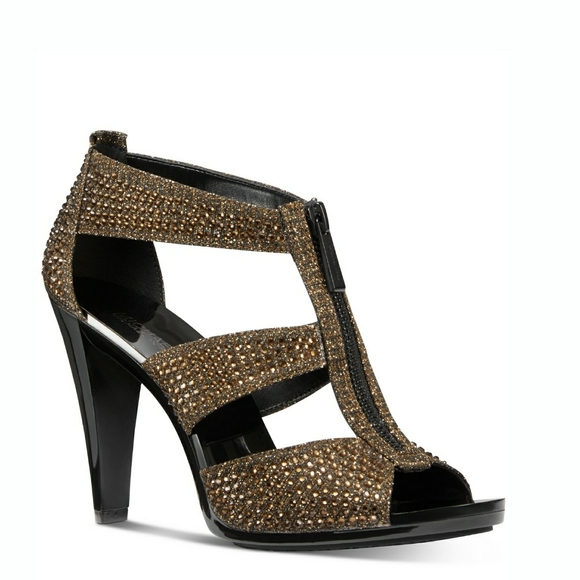🆕 MICHAEL KORS Rhinestone Sandals T-Strap Heels - Picture 1 of 4